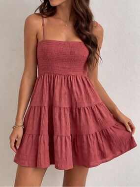 Smocked Tiered Babydoll Sundress | Cottagecore Summer Beach Dress Size L